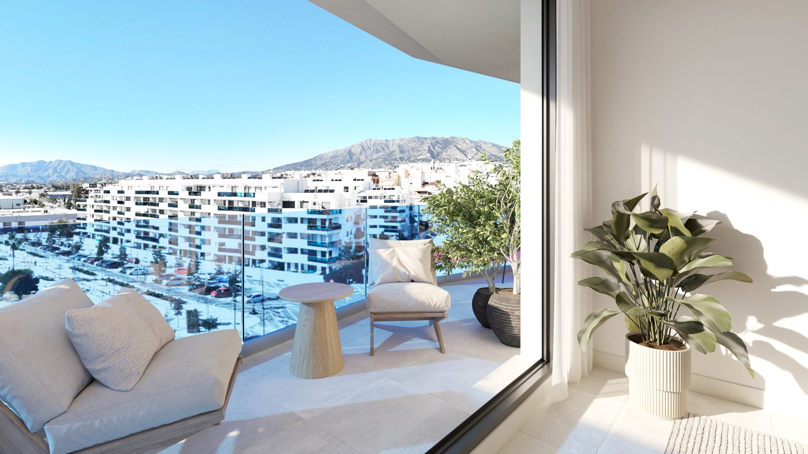 Private terrace at Laguna One apartment in Mijas Costa