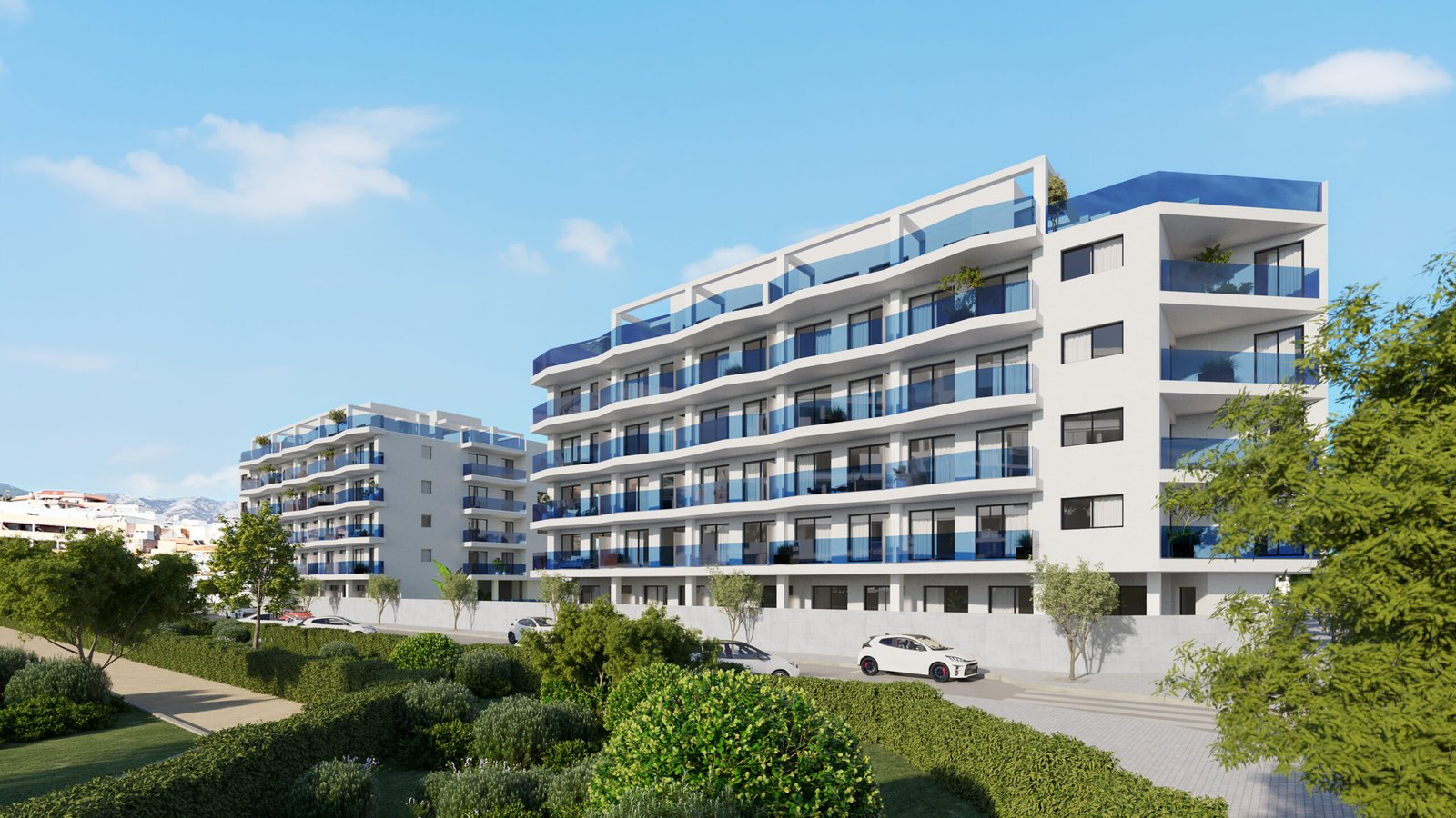 Laguna One new apartment development exterior in Mijas Costa