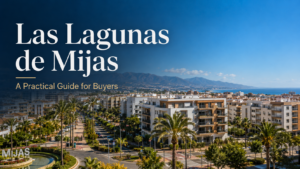 Living in Las Lagunas de Mijas with modern apartments, palm-lined streets, mountains and coastal views