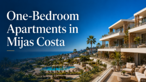 One-bedroom apartments in Mijas Costa with modern terraces, sea views and landscaped communal areas